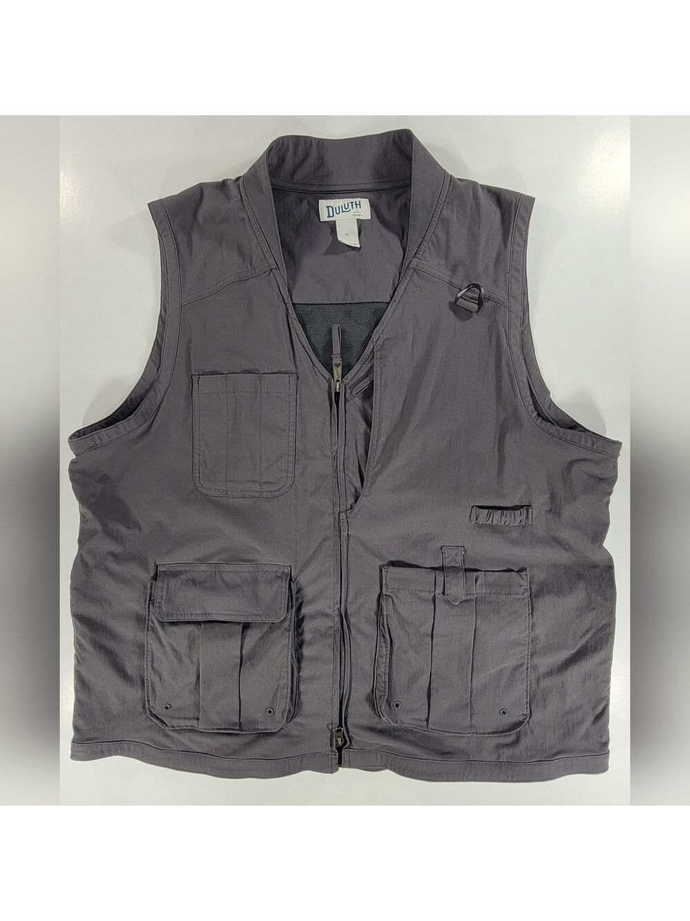 Duluth Trading Co Vest Mens XL Gray Stretch Hiking Hunting Fishing Utility